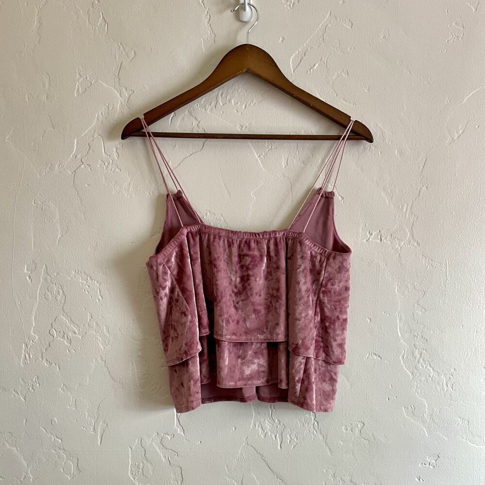 Express One Eleven Size XS Tank - Pink Velour Tiered Crop Spaghetti Straps - Picture 9 of 10